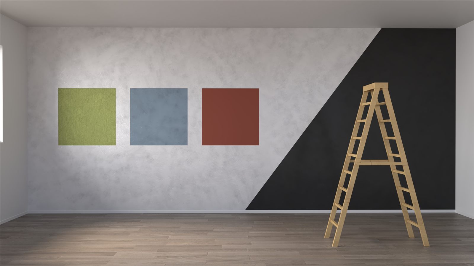 Decorazione murale geometrica con scala da lavoro