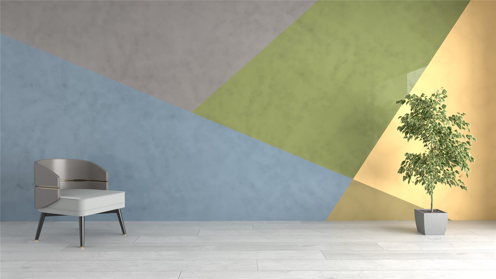 Parete geometrica colorata con finitura decorativa